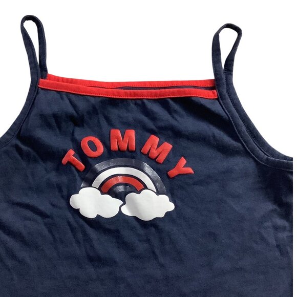 Tommy Hilfiger Girls Navy Tank Top With Ruffled Hem Size 8-10 Rainbow Print - Picture 10 of 11